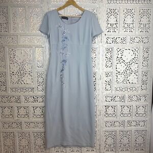 Vtg Donna Morgan Light Blue Floral Embroidered Maxi Dress Sz 10 Romantic Angel